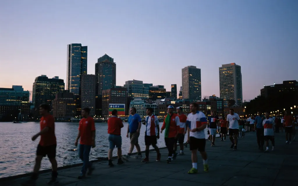 波士顿城市街景与球迷氛围,实用观赛后勤概念图